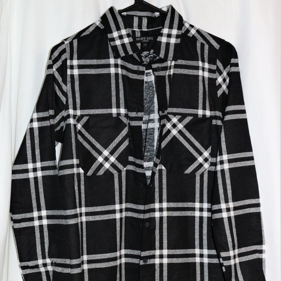 Brave Soul XS Checked Brushed 100% Cotton Relaxed New Button Up Long Shirt NWOT - Picture 1 of 6